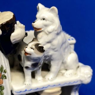 Antique German Porcelain Girl With Dogs Conta And Boehme Match Holder Figurine