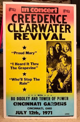 “creedence Clearwater Revival In Concert” 1971 Cardboard Poster