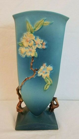 12 " Roseville Pottery Blue Apple Blossom Vase No.  390 - 12