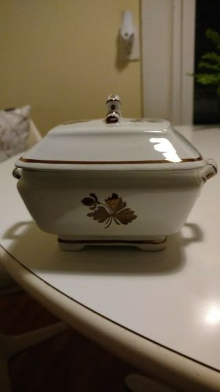 Vintage Alfred Meakin Tea Leaf Ironstone China Square Soap Dish With Lid
