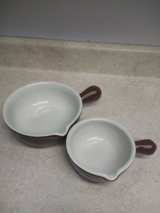 Vintage Hall 645 Soup/chili Bowl With Handle And Larger Hall 2192 Brown/white