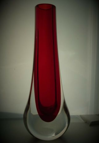 Vintage Geoffrey Baxter Whitefriars Ruby Glass Tapering Teardrop Vase