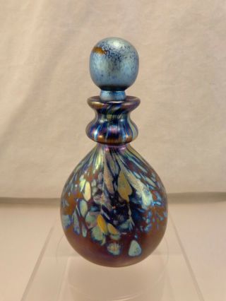 Vintage Iridescent Blue Favrile Glass Perfume Bottle & Stopper -