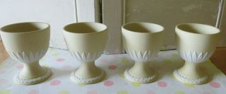 Set Of 4 Wedgwood White On Primrose Yellow Jasperware Egg Cups England Vintage