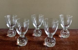 5 Vintage Sherry Cordial Fine Crystal Glasses With Floating Bubbles In Base