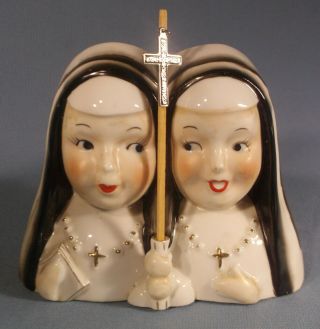 Vintage Double Lady Head Vase Nuns