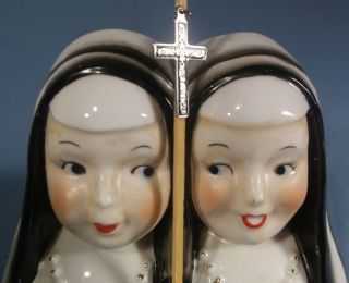 Vintage Double Lady Head Vase Nuns 2