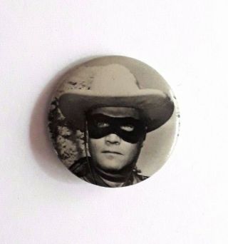 Vintage Lone Ranger Clayton Moore B & W Photo Pinback Button Badge 1950s