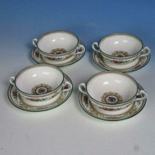 Wedgwood China - Columbia Pattern W595 - 4 Handled Cream Soup Bowls With Liners