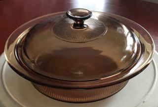 Corning Vision Ware V - 33 - B 2.  5 Qt Amber Glass Casserole Dish With Lid