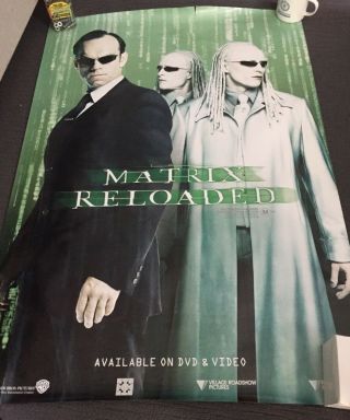 Rare The Matrix Reloaded Movie Poster Dvd Release Twins Agent Smith 27x39