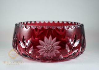 Heavy Deep Cut Glass Crystal Cranberry Glass Bowl