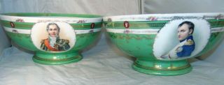 2 Royal Vienna Green Austrian Porcelain Napoleon LeFebure Portrait Punch Bowls 2