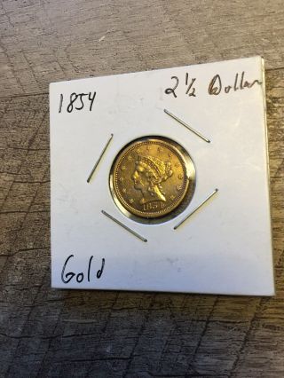 1854 $2 1/2 Liberty Head Gold Coin One Dollar 100 Authentic