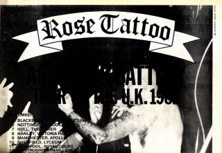 F27 Double Page Poster Advert 15x22 " Rose Tattoo & Lightning Raiders Tour Dates