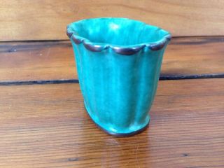 Vintage Gustavsberg Wilhelm Kage Sweden Argenta Turquoise Small Vase Container 2