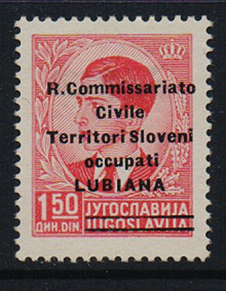 Lubiana Italian Occ.  1941 Wwii - Commisariato Civile Definitive 1.  50 Din Mlh