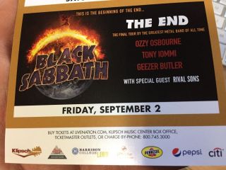 Black Sabbath:the End/final Tour - Indianapolis Concert Mini - Promo Flyer 9 - 2 - 16