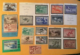 Lot 20 Us Federal Duck Stamps Migratory Bird Waterfowl Hunting 1942 - 1988