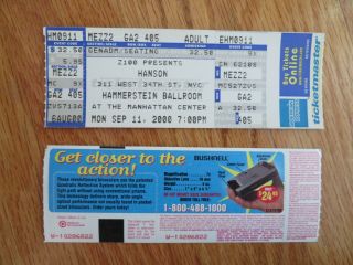 Hanson September 11,  2000 Hammerstein Ballroom Ticket