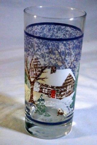 Tienshan Christmas Tree Blue Cabin In The Snow 12 Oz Glass Tumbler/s (bas)