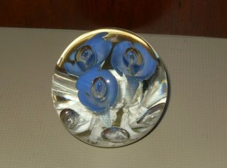 St.  Clair Art Glass Stc Paperweight 3 Trumpet Flowers Bubbles Icepick Hot Stamp