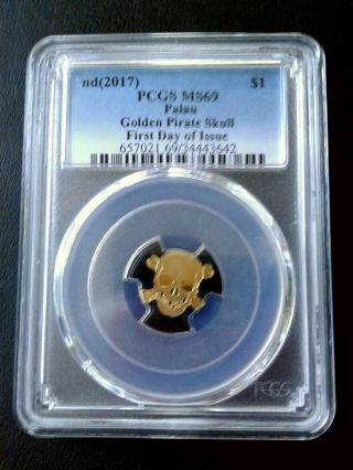2017 Pcgs69 Gold Coin - Palau Islands Golden Pirate Skull