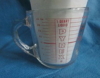 Vintage Pyrex Measuring Cup Red Letters 32oz 1 Qt 4 Cup No Metric D - Handle 532