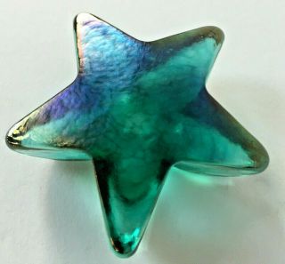Robert Held Art Glass Star Paperweight Iridescent Green/blue Signed Canada