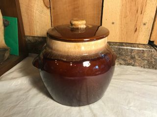 Vintage Kathy Kale Brown Drip Glaze Bean Pot Cookie Jar With Lid