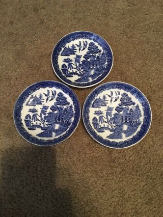 Vtg Blue Willow Japan Coffee Teacup Saucer Blue White Birds Pagoda Trees