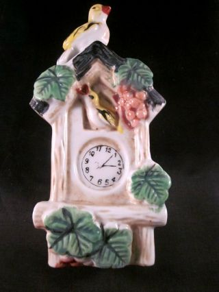 Vintage Ceramic Clock W/birds Wall Pocket Made In Japan