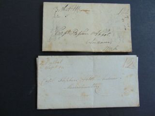 C.  1824 - 2 Antique Stampless Folded Letters W Manuscript Post Mark Bethel Ma