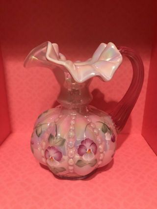 Fenton Hand Painted Pink Pitcher With Roses