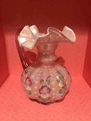 Fenton Hand Painted Pink Pitcher With Roses 2
