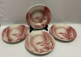 4 Vintage Syracuse China Restaurant Ware Fish Bowl Airbrushed Pink Rimmed Soup