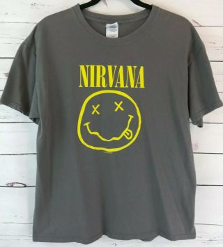 Nirvana Vintage 1992 Mens T - Shirt L Large Smiley Face Kurt Cobain Band Tour 90 