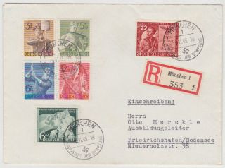 Germany Dr 1943 Reg.  Cover MÜnchen Franking Incl.  Set 850/53 To Friedrichshafen