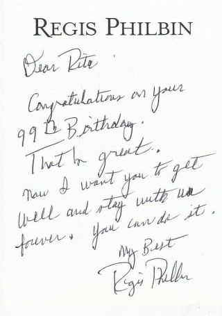 Regis Philbin Autographed Hand Written Note On Regis Philbin Stationary