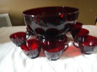 Anchor Hocking Ruby Red Punch Bowl Set