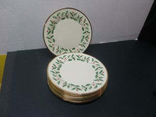 8 Lenox China Porcelain Holiday Holly Berry Dimension Dinner Plates 10 - 3/4 "