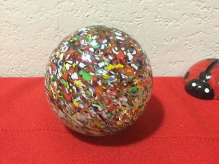 Vtg Mid Century Italy Murano Art Glass Multi Color Ball Paperweight