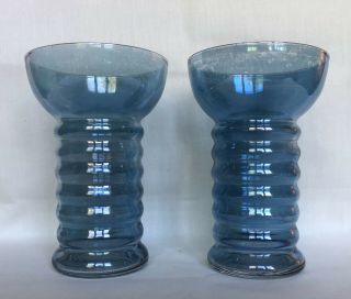 1930s Pair Dunbar Glass Company Carnival Smoky Blue Aramis Tumblers 2