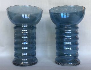 1930s Pair Dunbar Glass Company Carnival Smoky Blue Aramis Tumblers 3