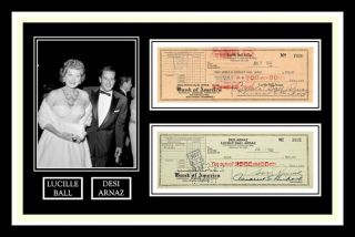 Lucille Ball & Desi Arnaz Dual Signed Bank Checks Photo Display I Love Lucy