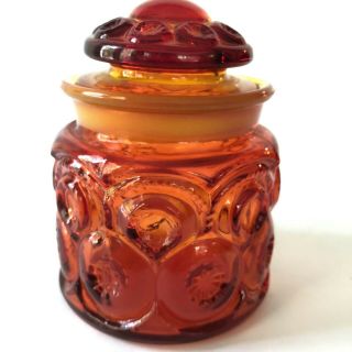 Vintage Le Smith Amberina Ruby Red Moon And Stars Glass Canister Ground Lid 5.  25