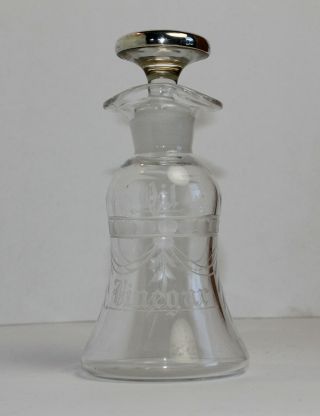 Antique Hallmarked Etched Glass Vinegar & Oil Cruet With Sterling Silver Stopper