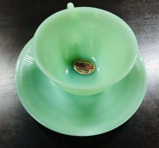 Vintage Fire King Jadeite Set Jane Ray Cup And Saucer Oven Ware (2)