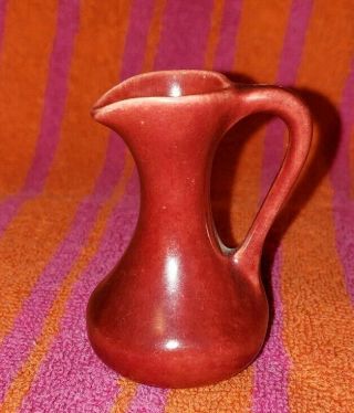 Miniature Mini Pottery Burgundy Red Pitcher Flower Vase With Handle