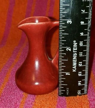 Miniature Mini Pottery Burgundy Red Pitcher Flower Vase With Handle 2
